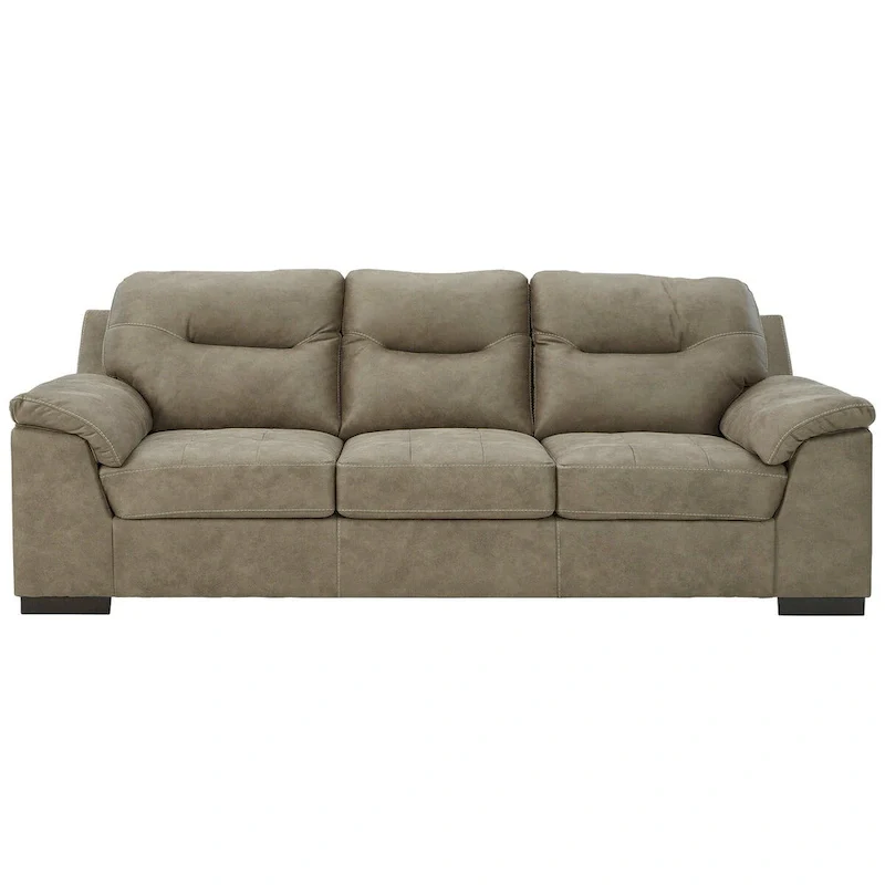 Pebble Brown Faux Leather Sofa with Tufted Styling & Pillow Top Armrests