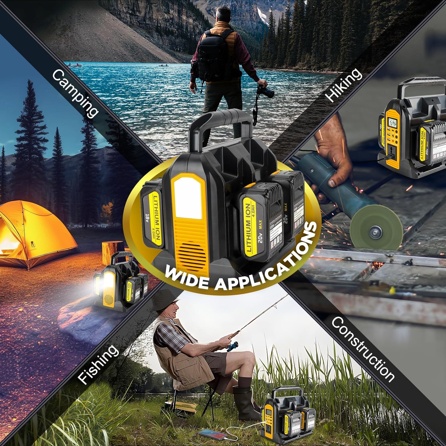 350W Portable Power Inverter for Green Blob Fishing Lights, powered by Dewalt 20v & 60v Batteries, batteries not included