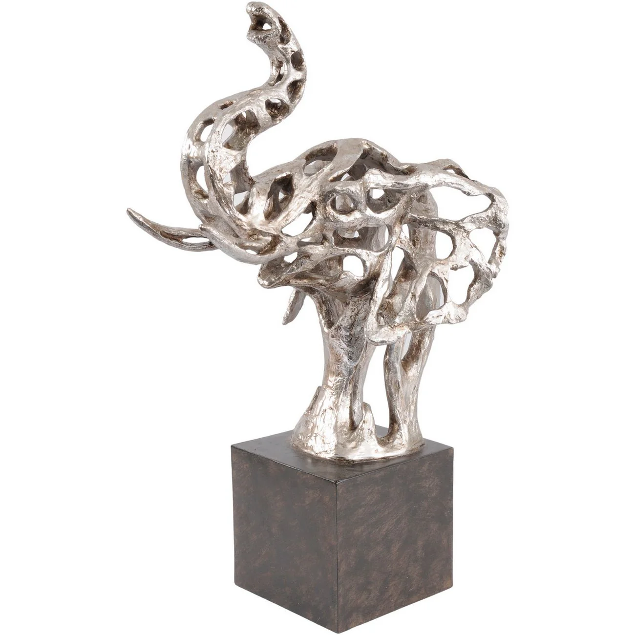 Silver Elephant Head Sculpture on Black Plinth �C Contemporary Resin Artwork