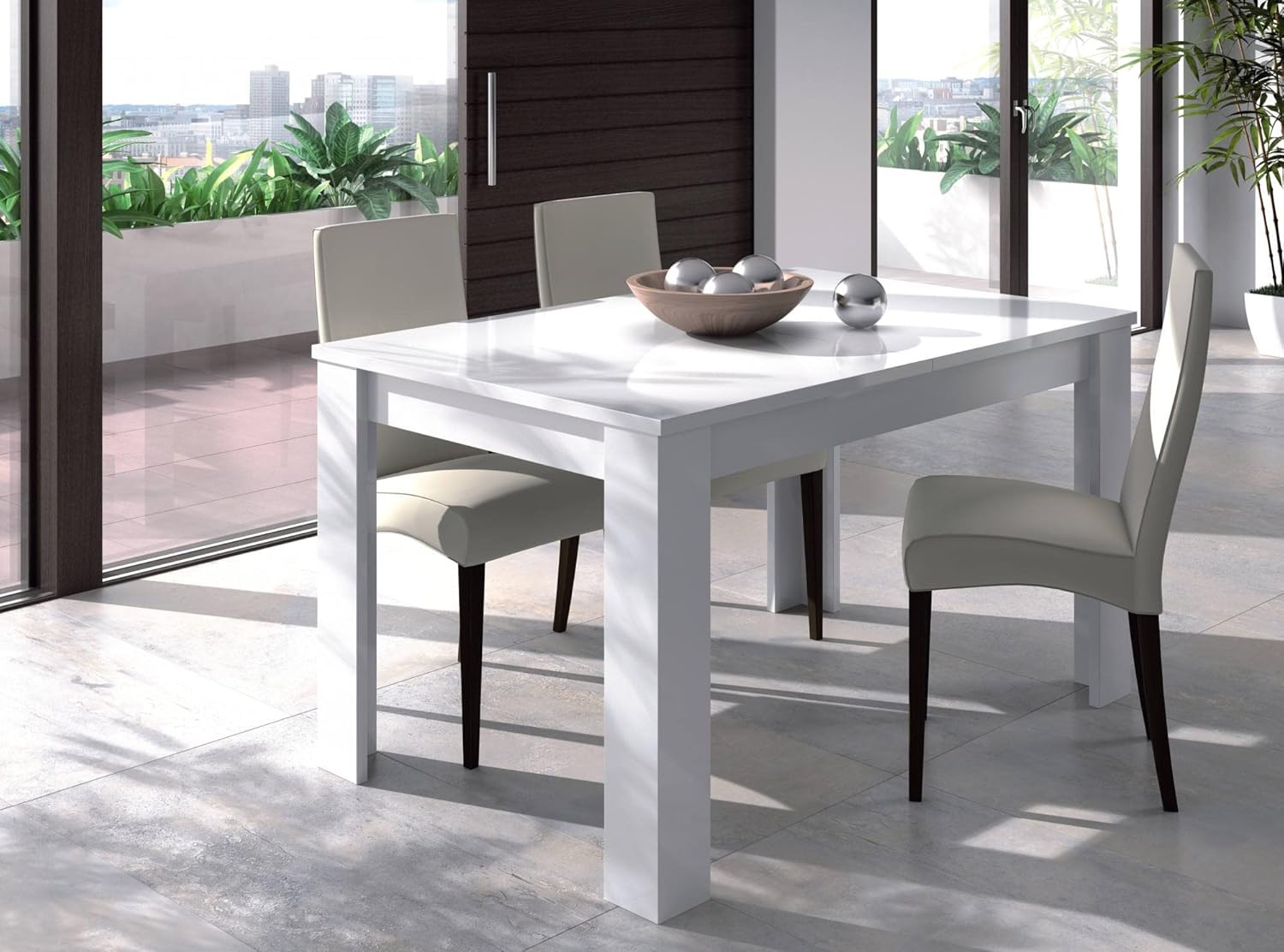 Dmora - Midland Extending Table, Extendible Console for Dining Room, Openable Kitchen Table with Extension, 140/190 x 90 x H78 cm, Concrete and White