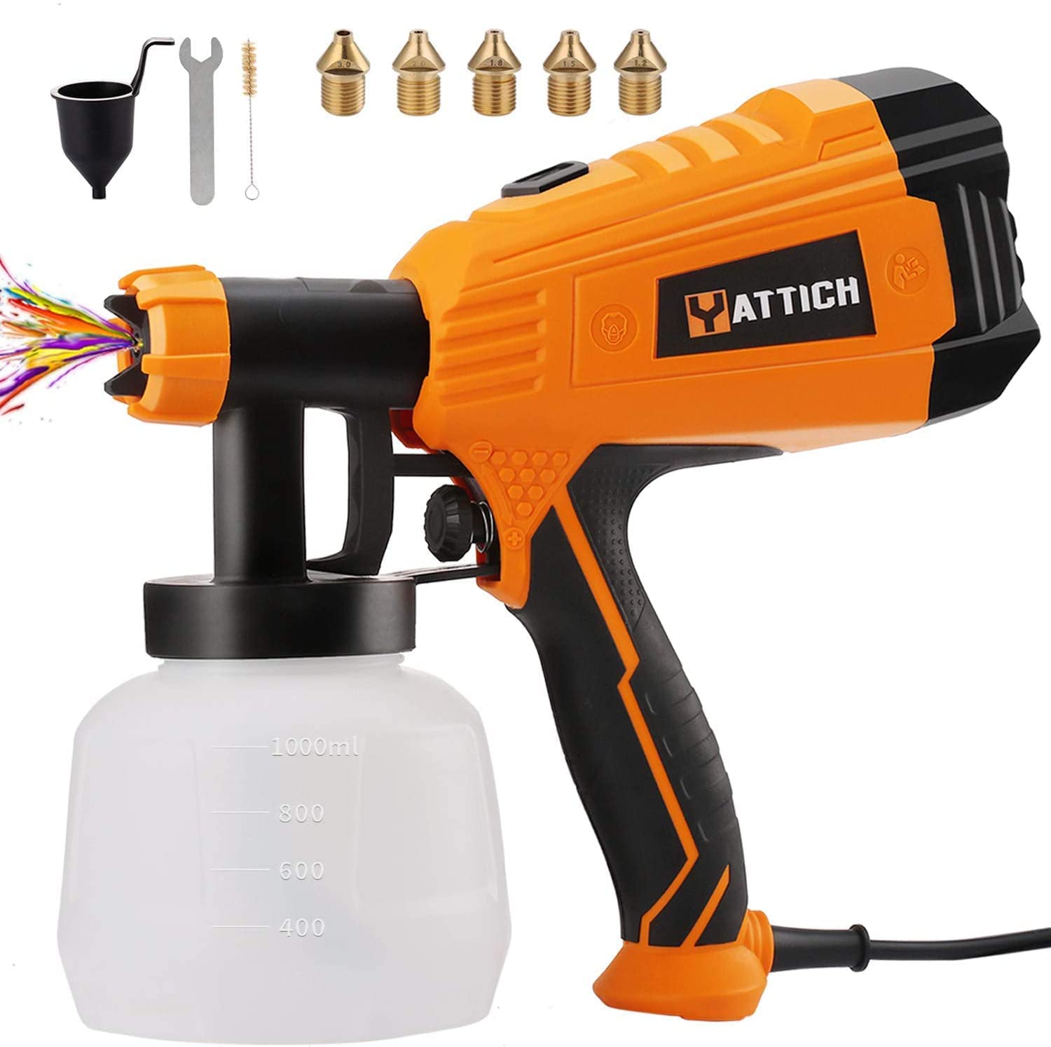 YATTICH 700W HVLP Paint Sprayer YT 201, 3 Patterns, 5 Nozzle Sizes, Detachable Design