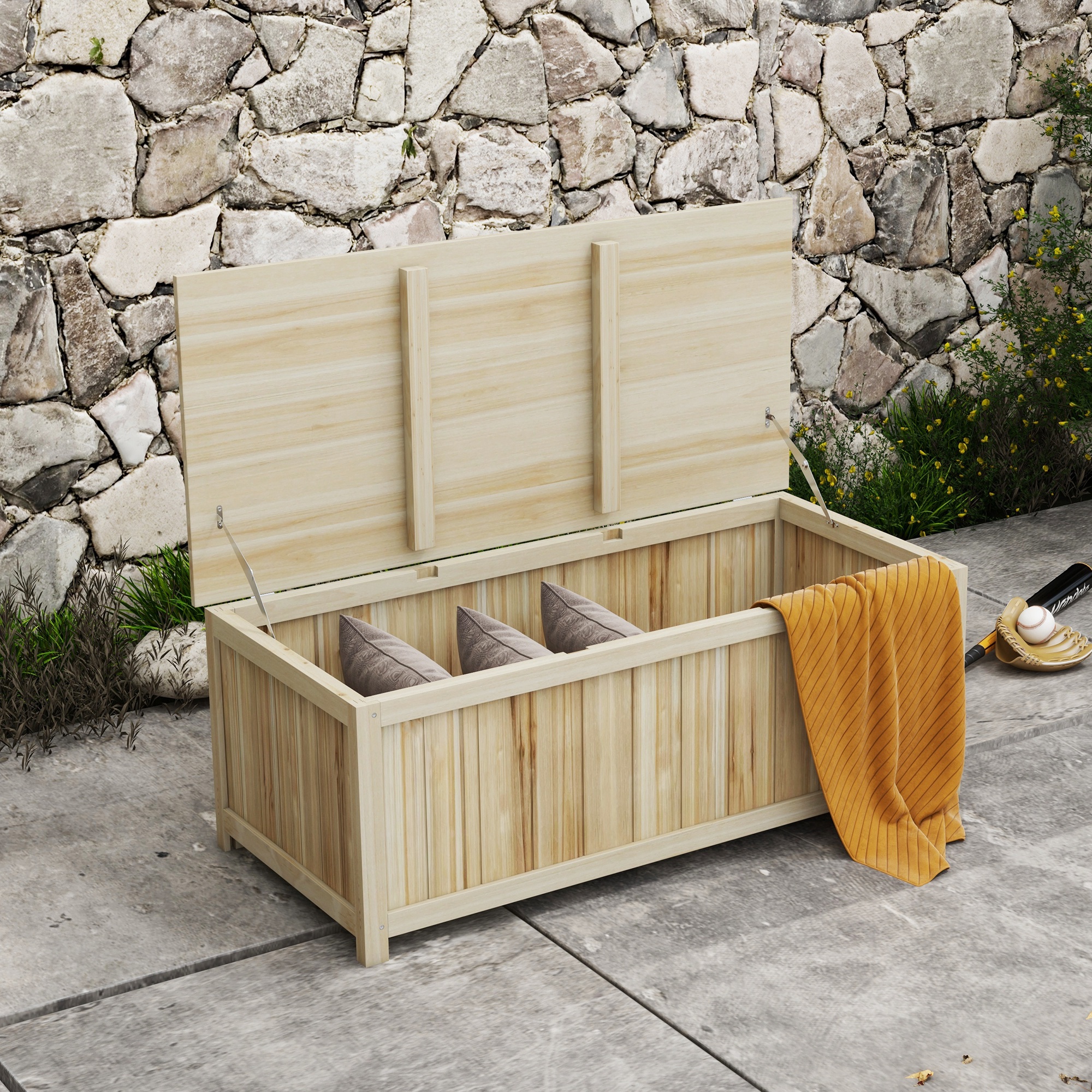 Outsunny Gartenbox aus Holz 172L mit Gasdruckfedern für den Außenbereich - 120L x 55B x 45H cm