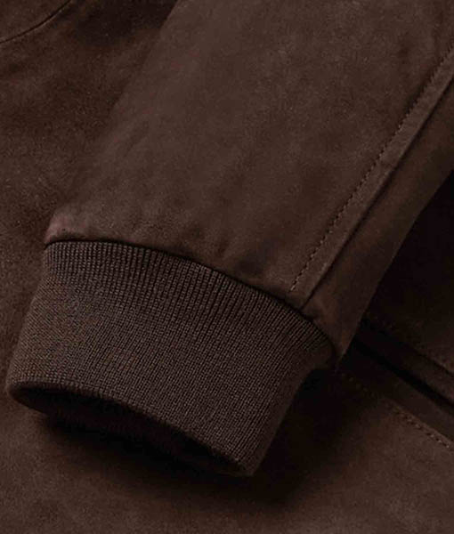 Men’s Bomber Brown Suede Shearling Trim Jacket