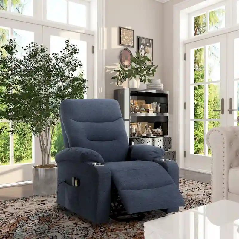 Clihome Soft Upholstered Electric Massage Recliner with Cup Holder