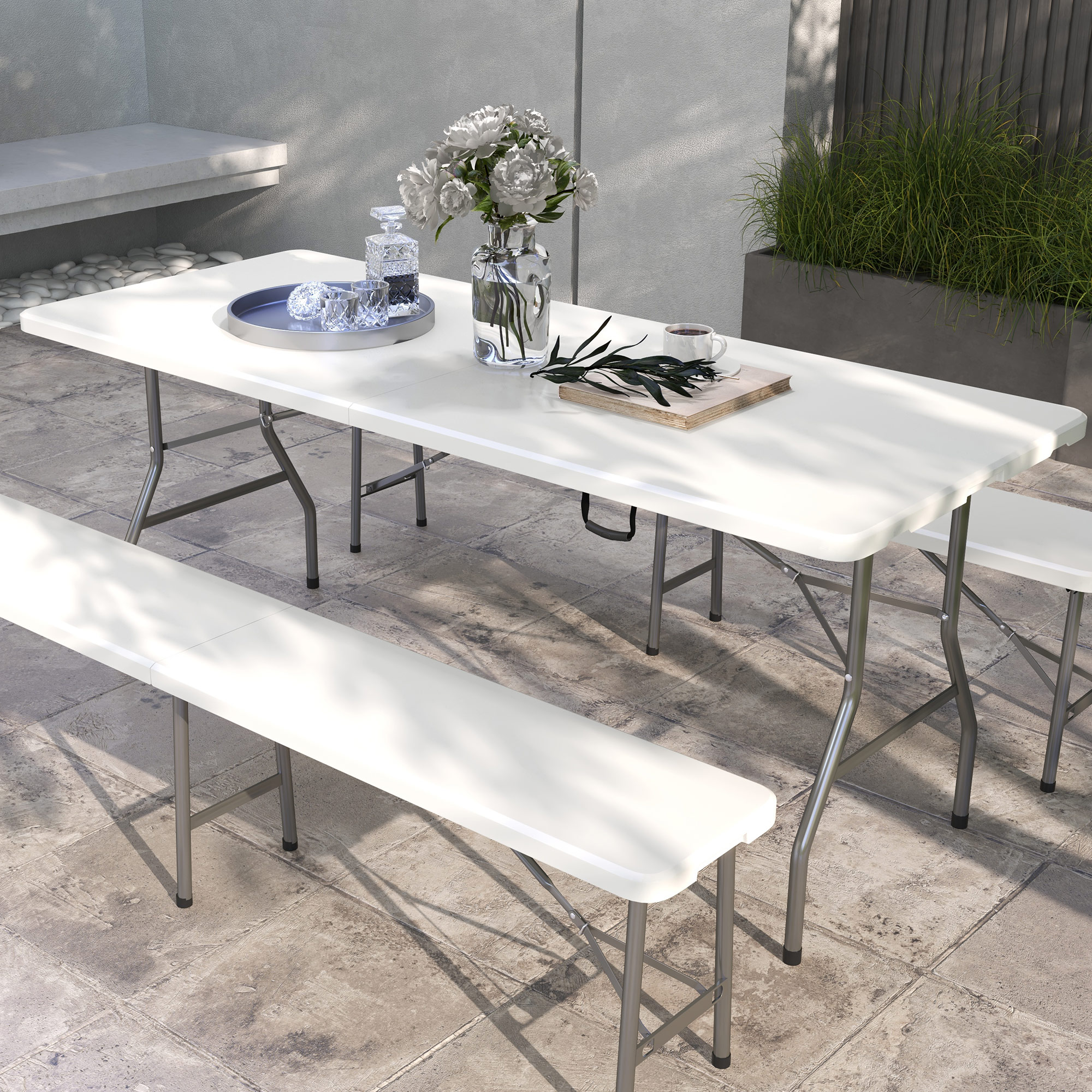 Outsunny Gartentisch Gartenklapptisch Outdoor-Tisch, 180 cm  x 75 cm x 73 cm, Weiß + Grau
