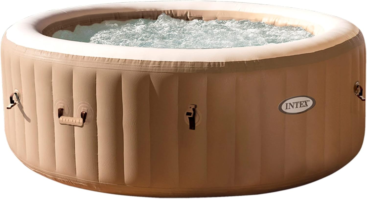 Intex 28428EX - PureSpa Vasca Idromassaggio Gonfiabile Bubble Massage, 6 posti, 140 Getti, Riscaldatore, PVC, Beige, 216x71 cm