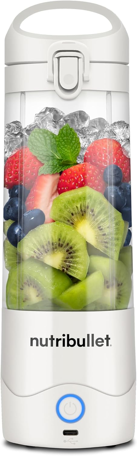 Nutribullet Leggero Frullatore Portatile, 475ml BPA Free Tritan, Mini Frullatore, Lama a 4 Punte in Acciaio Inox, Frullatore Multifunzione, Caricatore USB-C, Oltre 15 Cicli Frullatura, NBP003B, Nero