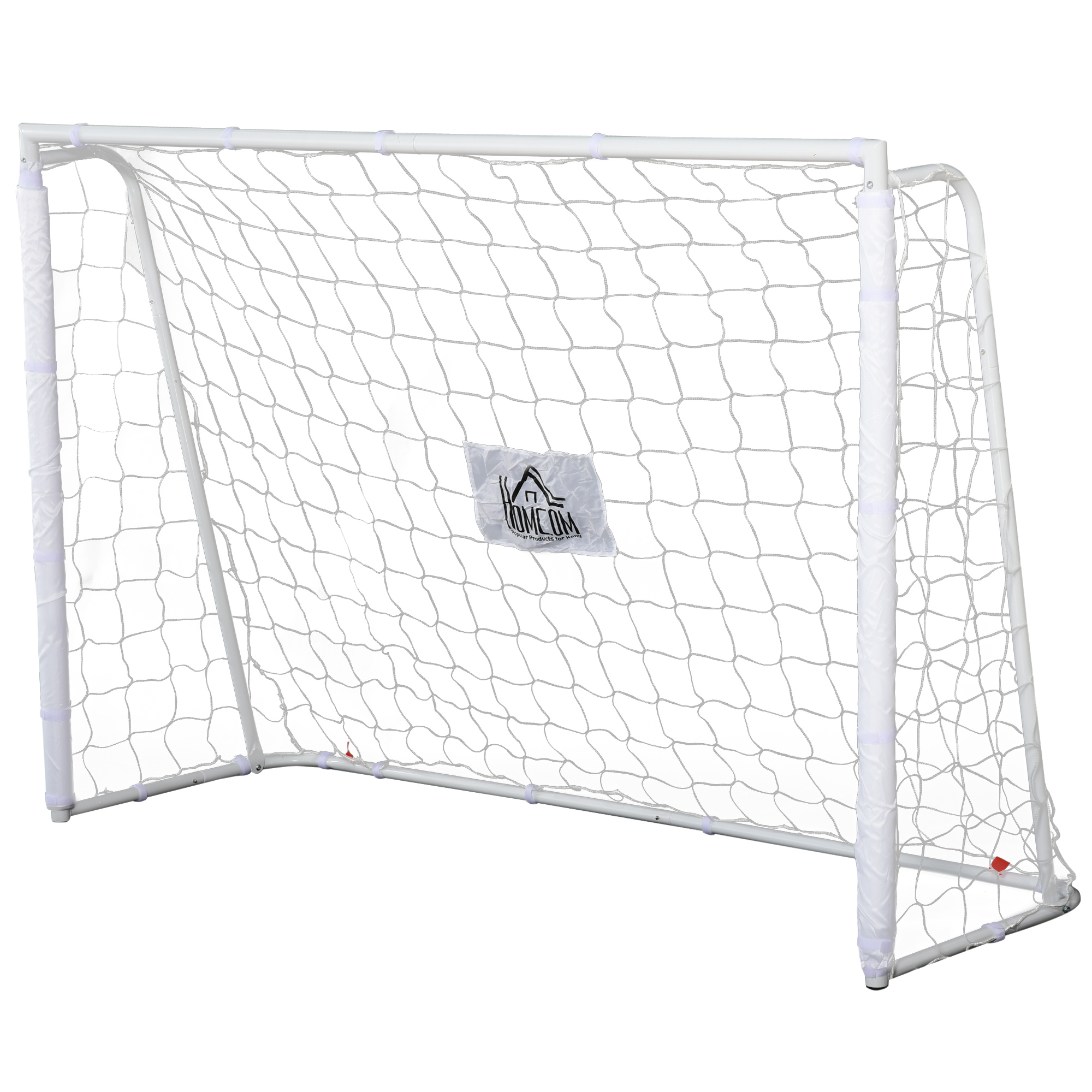 HOMCOM Fußballtor - Fußballnetz - Trainingsnetz Abm. 186L x 62B x 123H cm - Metallgestell PE-Netz - Erdanker & Werkzeug inklusive - Weiß