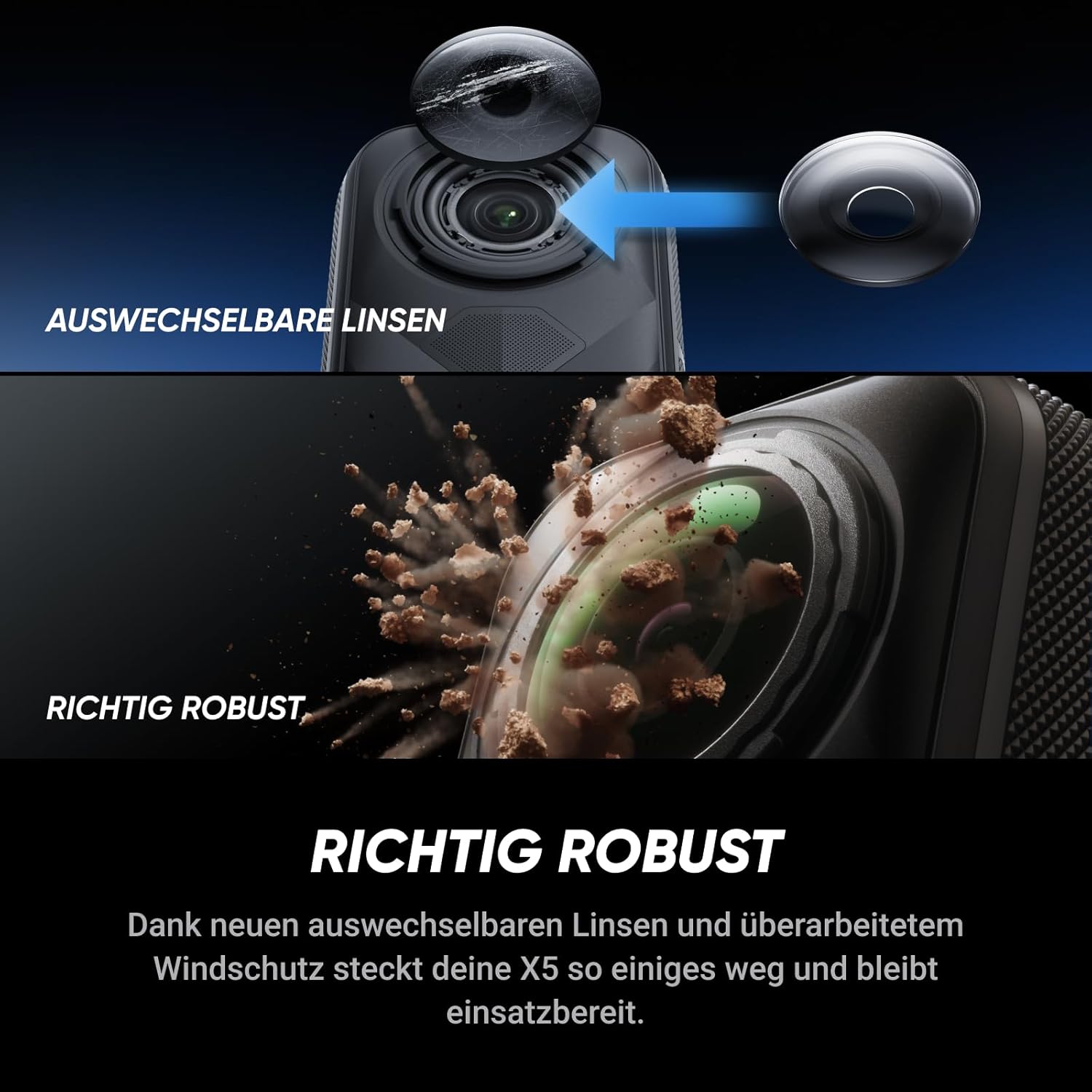 X5 Must-Have-Bundle - wasserdichte 8K 360°-Kamera, Führend bei wenig Licht, Unsichtbarer Selfie-Stick-Effekt, robuste & auswechselbare Linsen, 3 h Akku
