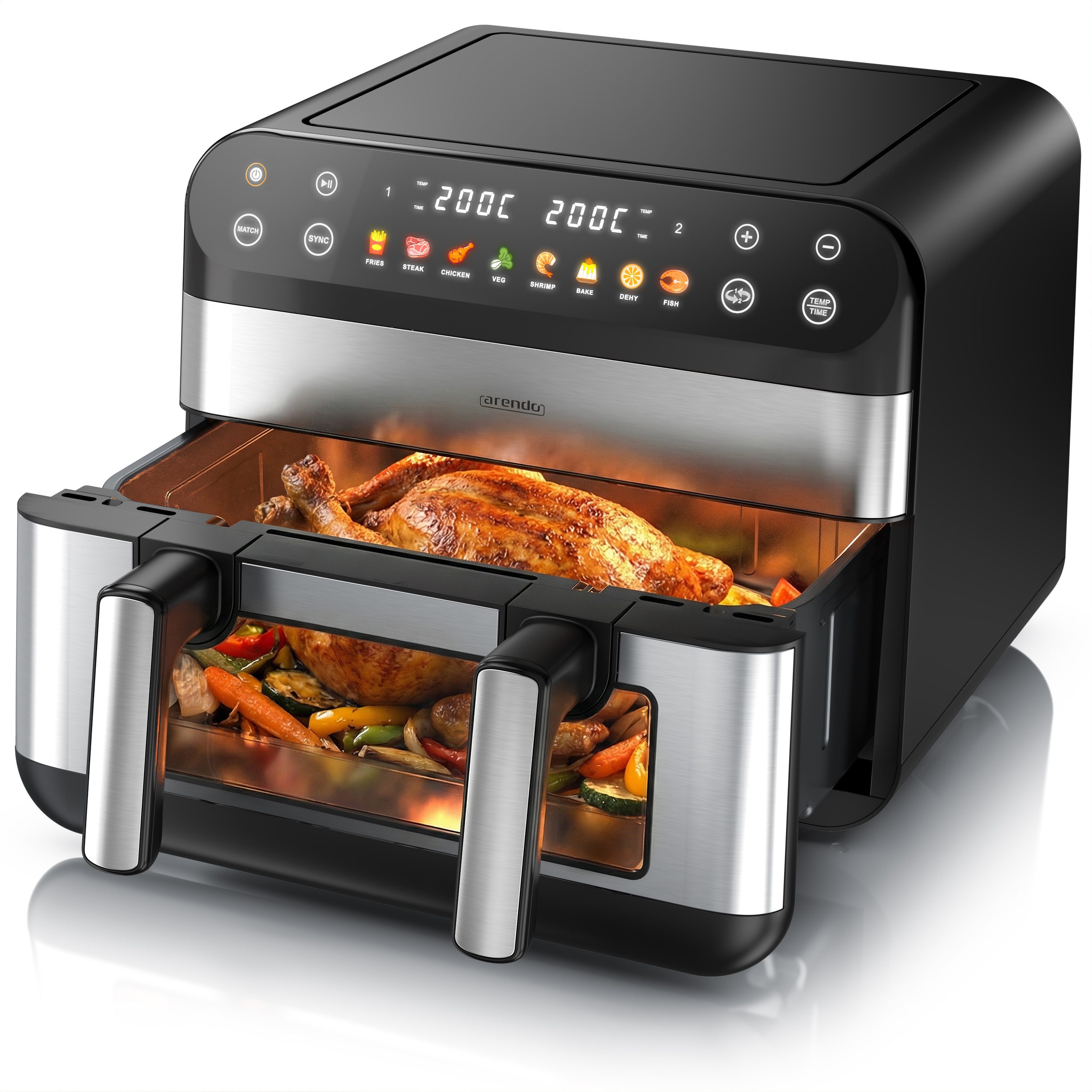 Heißluftfritteuse Airfryer XXL mit beleuchtetem Sichtfenster, Pre Heat & Turn-Food