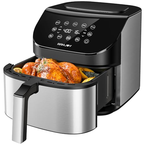 RAMJOY Air Fryer 6.8 Quarts, 10 in 1 Functions, Air Fry, Roast, Bake, Broil, Dehydrate, Large & Compact Air Fryers, Nonstick & Dishwasher Safe Airfryer Basket, Stainless Steel Air Fryer, Easy to Use : Home & Kitchen