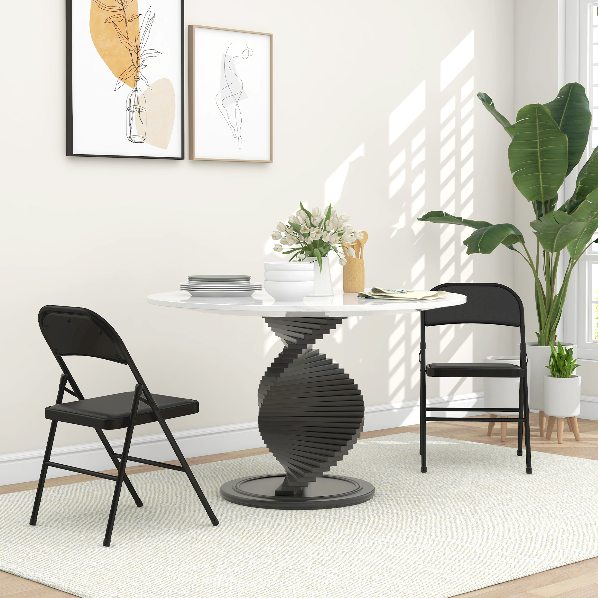 HOMCOM 2er-Set Klappstühle, Tragbare Bürostühle, Metallbeine, Faltstuhl für Büro, Empfang, Wartezimmer, Kunstleder, Schwarz