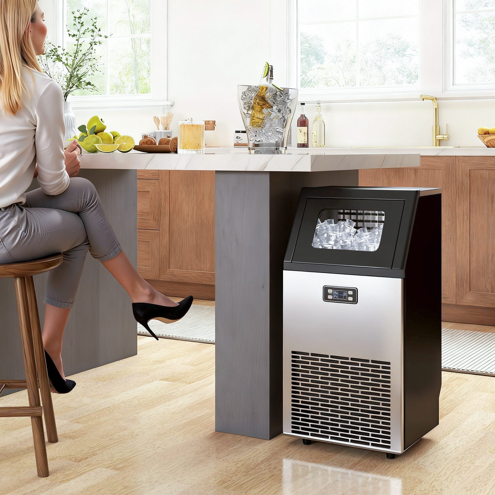 Eiswürfelmaschine Edelstahl Eismaschine Timer