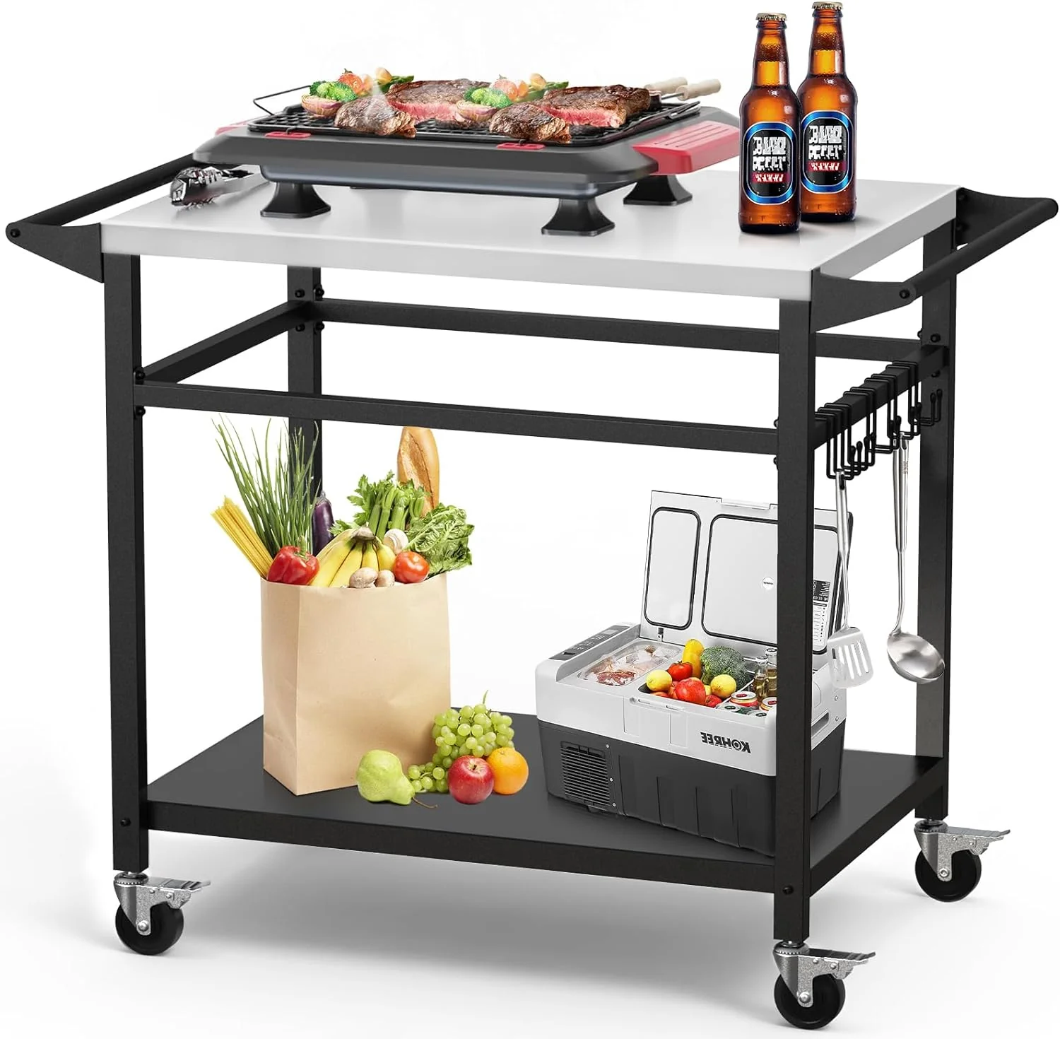 Multifunctional Stainless Steel Grill Table | Double Shelf 20"x32" Grill Cart