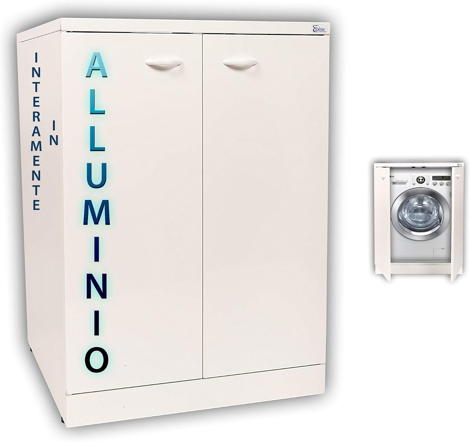 Escelsior Mobile Coprilavatrice e Copriasciugatrice, in ALLUMINIO, Impermeabile e per Alta Resistenza, da Esterno, PREMIUM, Design Moderno ed Elegante per Lavanderia e Bagno (L68xP68xH88)