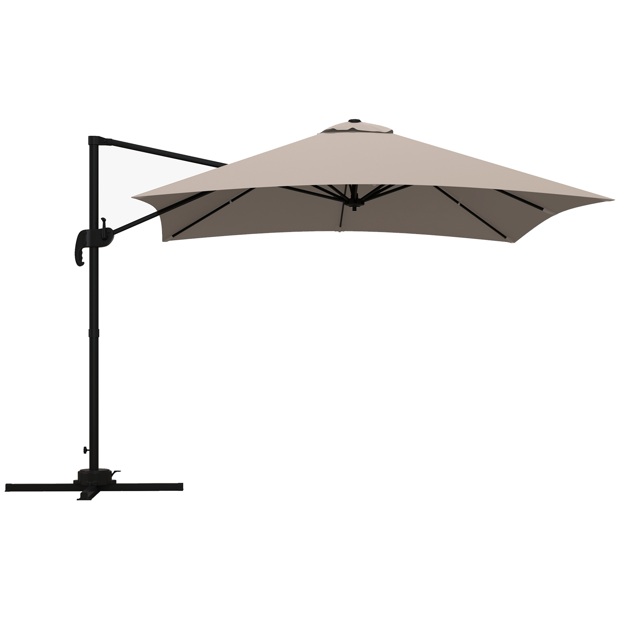 Outsunny Cantilever-Sonnenschirm quadratisch neigbar drehbar 360° Kurbel Kreuzfuß - Aluminium Abmessungen 3L x 3B x 2,6H m beige