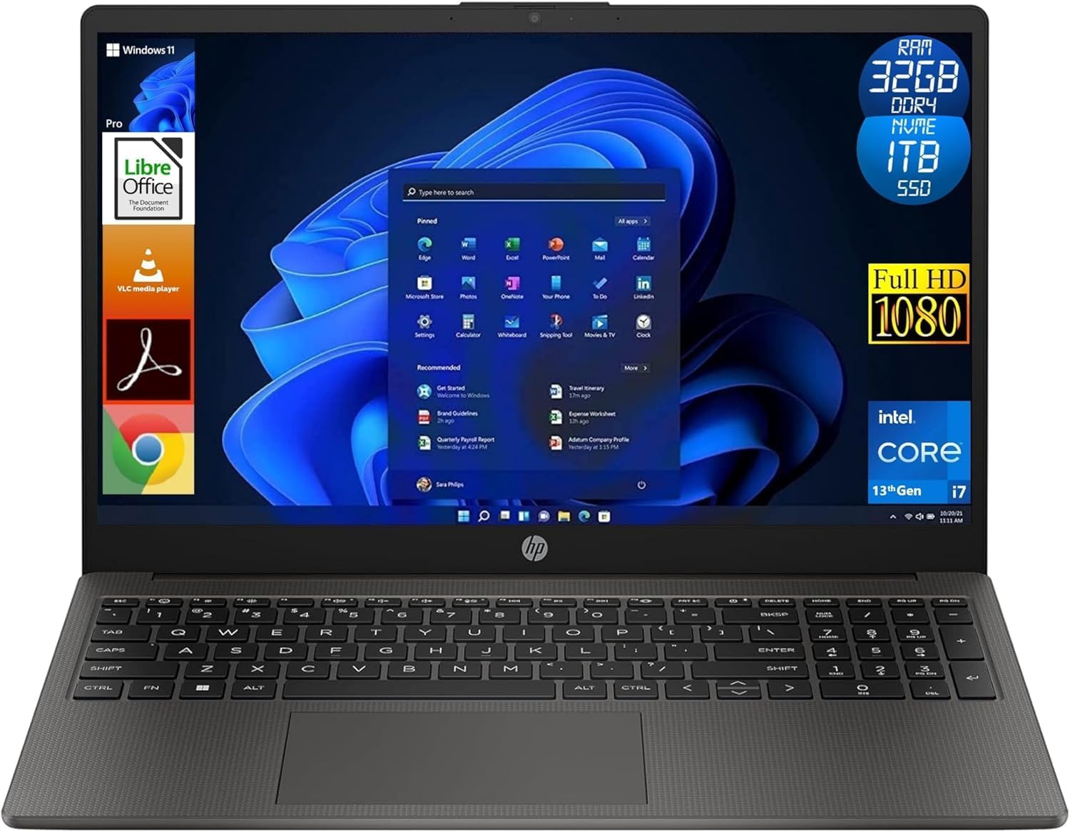 Notebook 250 G10, CPU Core i7 13Th Gen, 32GB Ram DDR4, 1TB (1000GB) NVMe SSD, Windows 11 Pro, Display Laptop 15.6