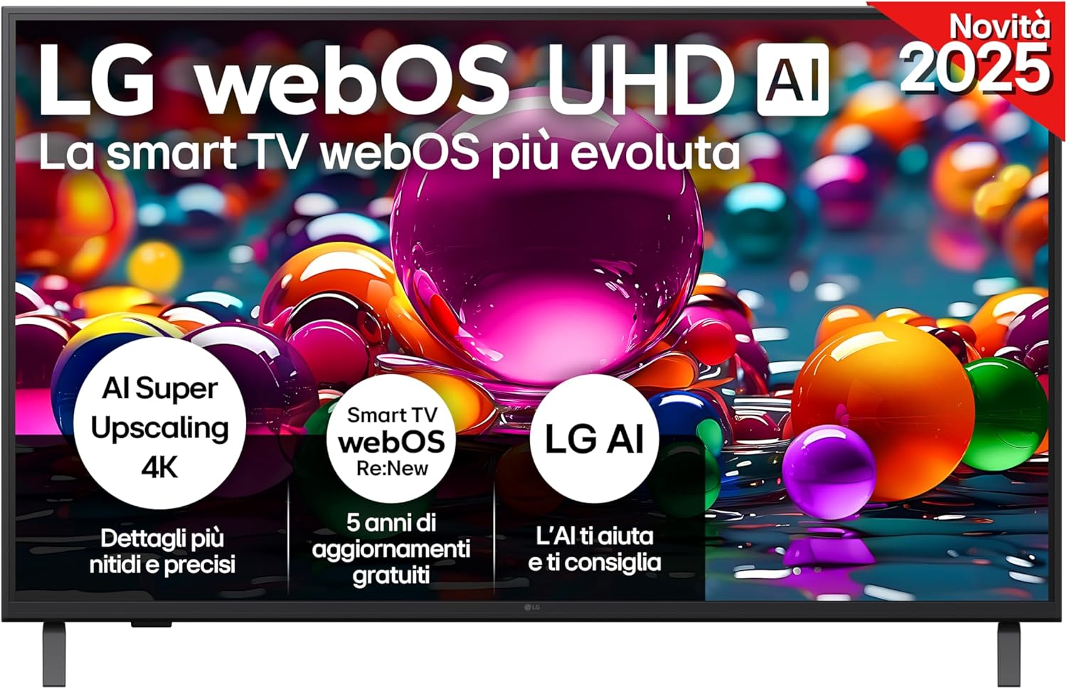 webOS UHD AI UA75 TV 43 pollici, Smart TV 4K Ultra HD, Processore α7 Gen8, webOS con AI, Filmmaker mode, HDR10, Gaming con VRR 4K@60Hz, Game Optimizer, Wi-Fi, 43UA75006LA 2025