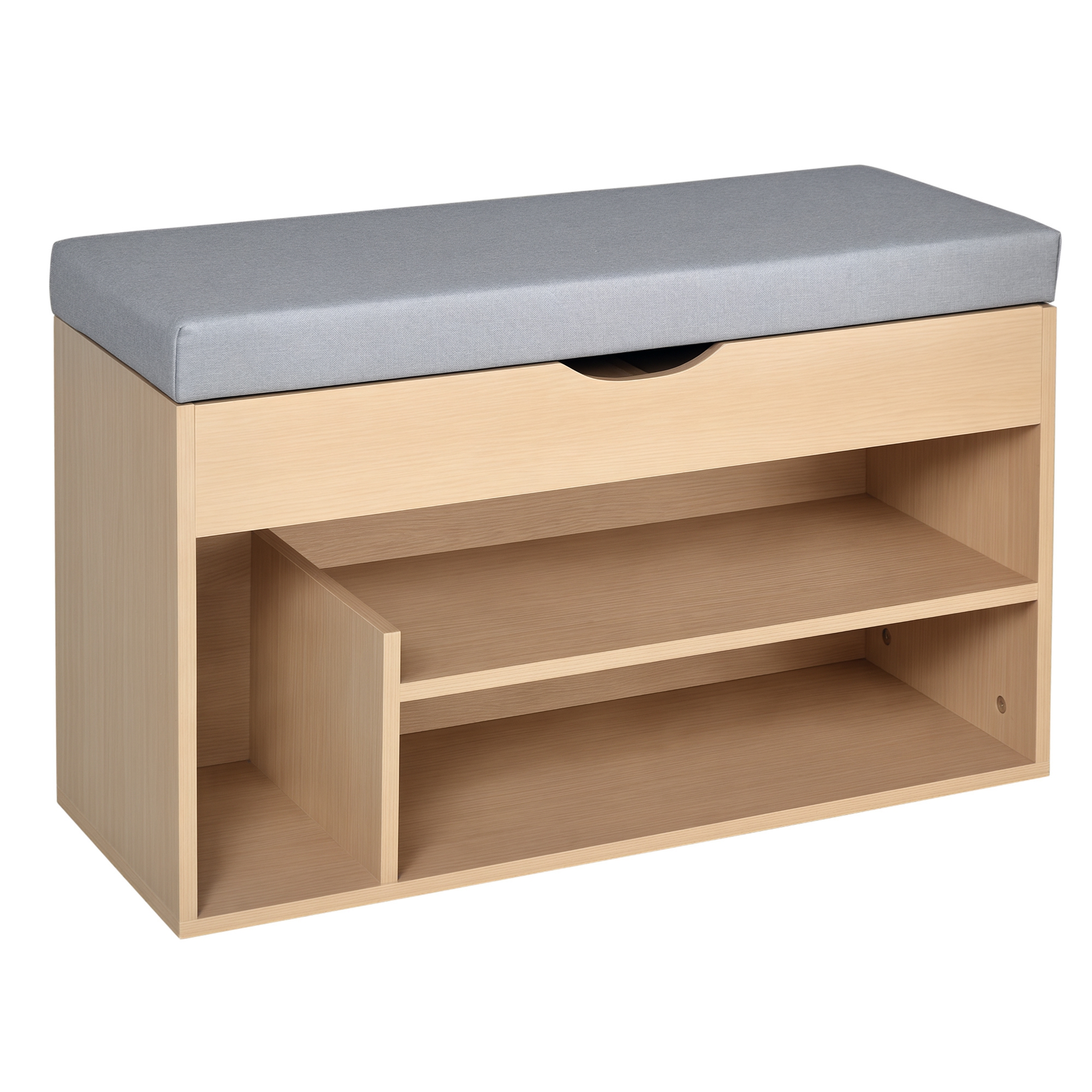 HOMCOM Schuhbank, Sitzbank, Sitztruhe, 2-in-1 Design mit Schuhregal, Versteckten Fach, gepolsterte Schuschrank mit Stauraum für Flur, Leinen, Natur+Grau, 80 × 30 × 48 cm