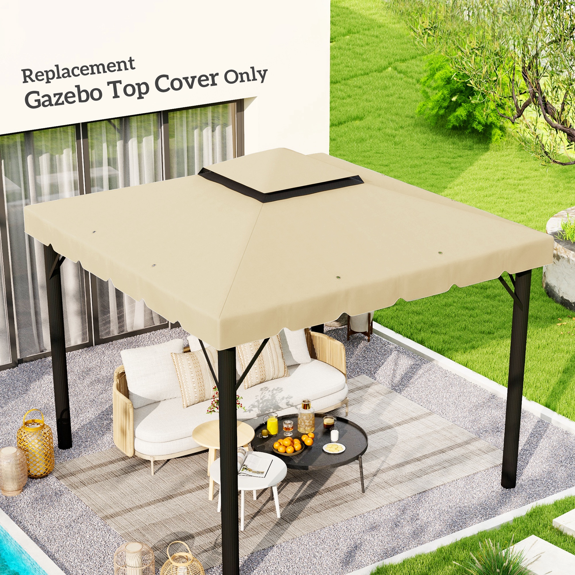 Outsunny Ersatzdach für Pavillon, Partyzelt, Ersatzdach, Polyester, 3 x 3 m, beige
