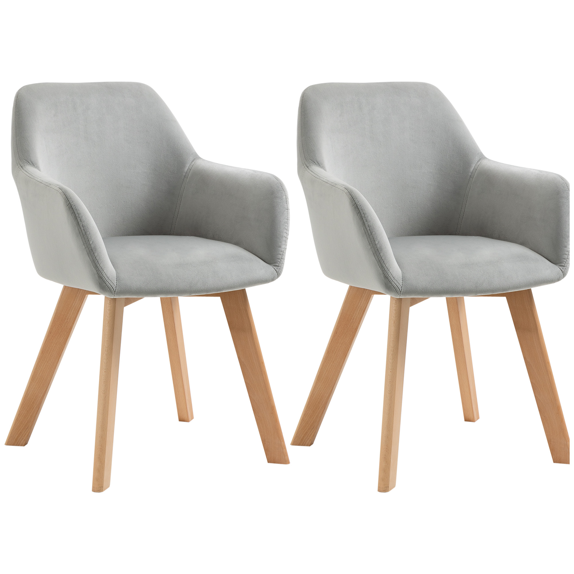 HOMCOM 2er-Set Stühle, Esszimmerstühle, Samtoptik, Holzbeine, 54 cm x 57 cm x 80 cm, Grau + Natur
