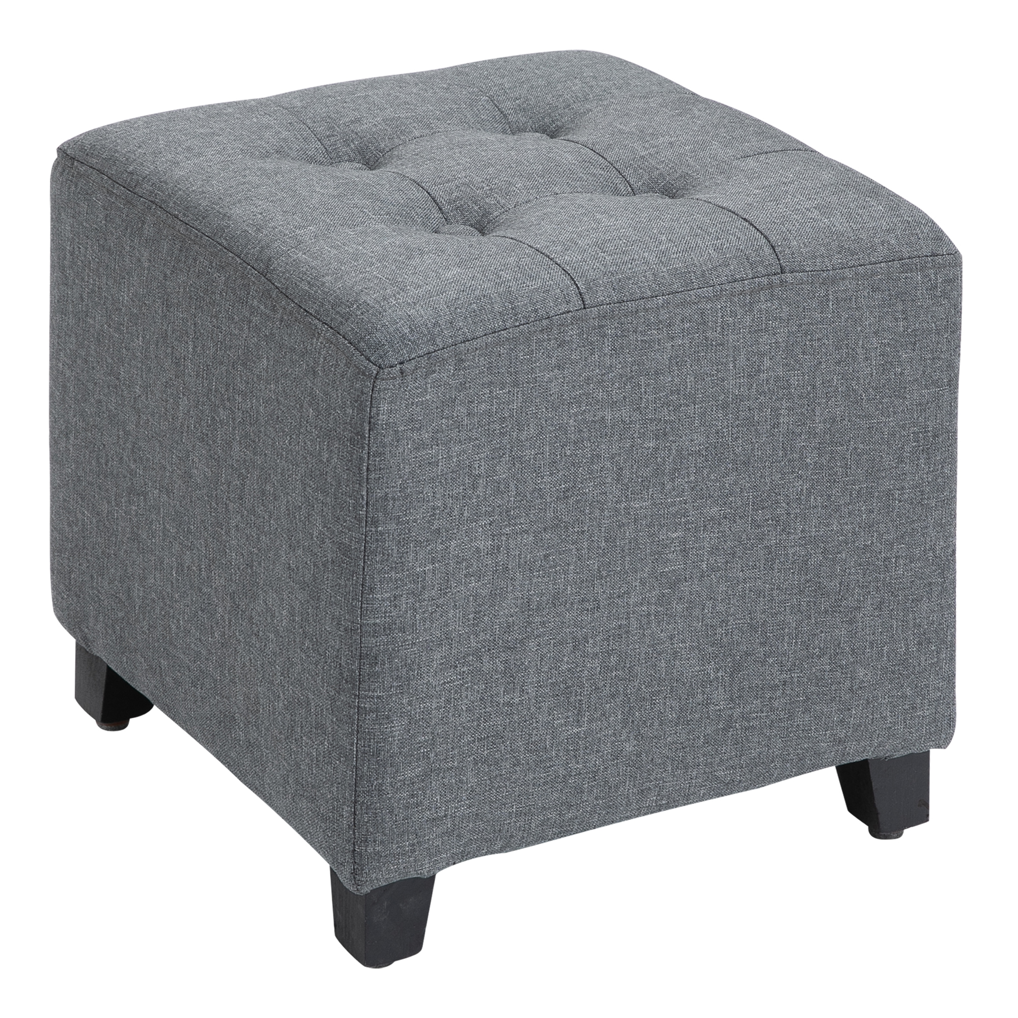 HOMCOM Hocker Sitzhocker, Knopfheftung, Leinenoptik, 35 cm x 35 cm x 35 cm, Grau