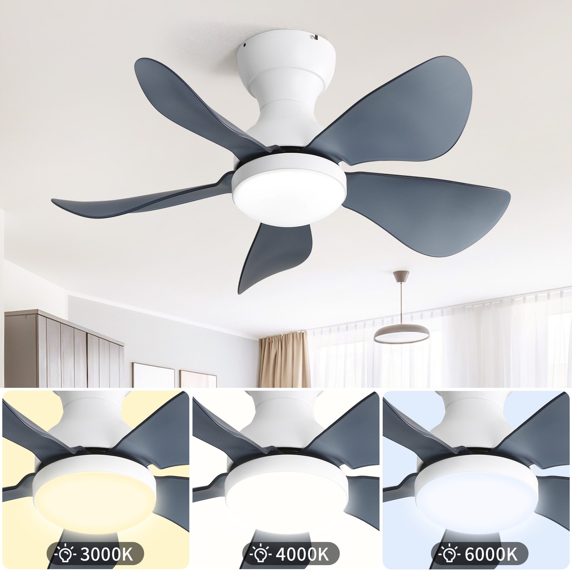 Deckenventilator 29-Zoll flachbündig – 5 ABS-Flügel, 18W dimmbare LED