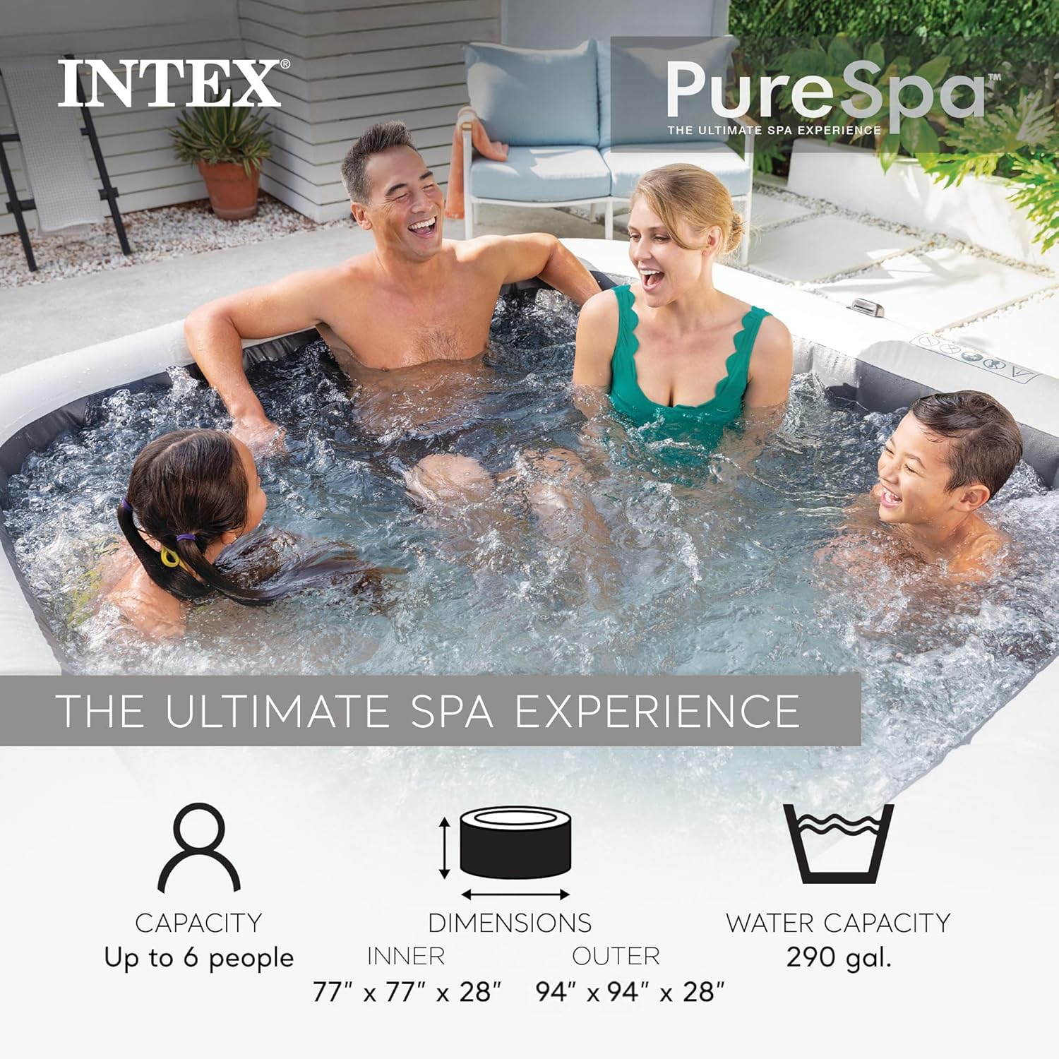 INTEX 28451EP PureSpa Greystone Deluxe Spa Set: Includes Energy Efficient Spa Cover and Wireless Control Panel – Spa Control App – Built-In FastFill Inflation System – 6 Person Capacity – 77