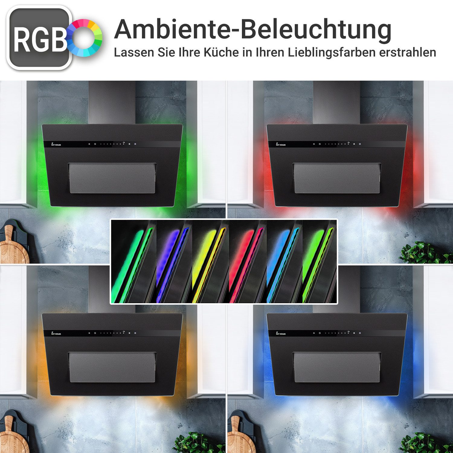 Wandhaube Dunstabzugshaube 60cm PLOOM6005S RGBW Ambientebeleuchtung