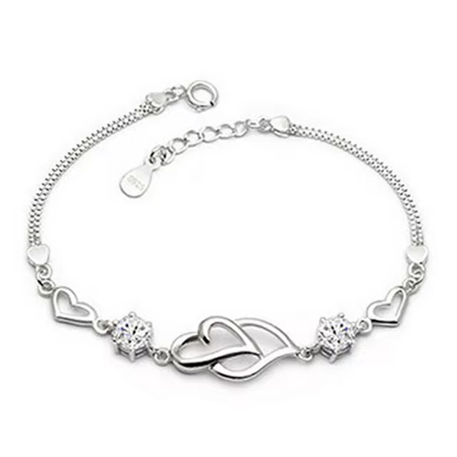 Sterling Silver White Hearts Austria Crystal Bracelet