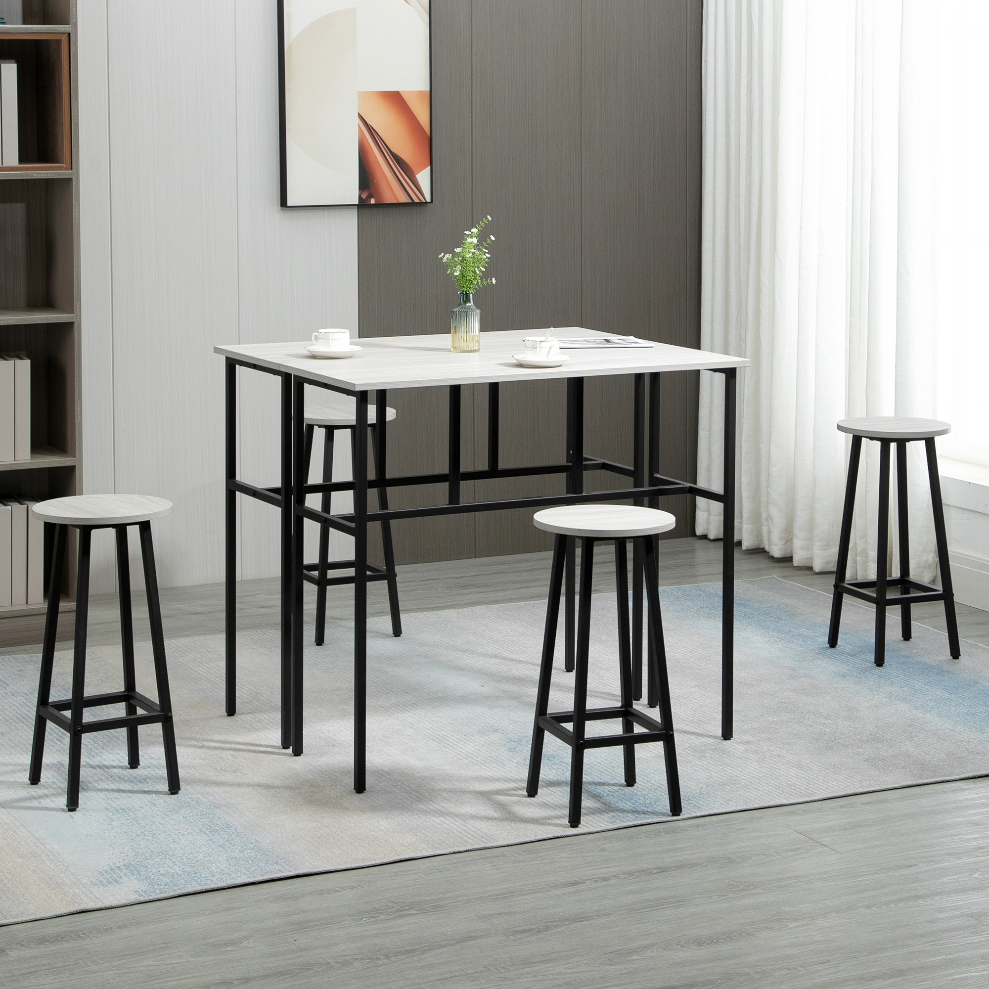 HOMCOM Bartisch-Set im Industriedesign, 6-teilig, 2 Tische und 4 Barhocker, Grau + Schwarz