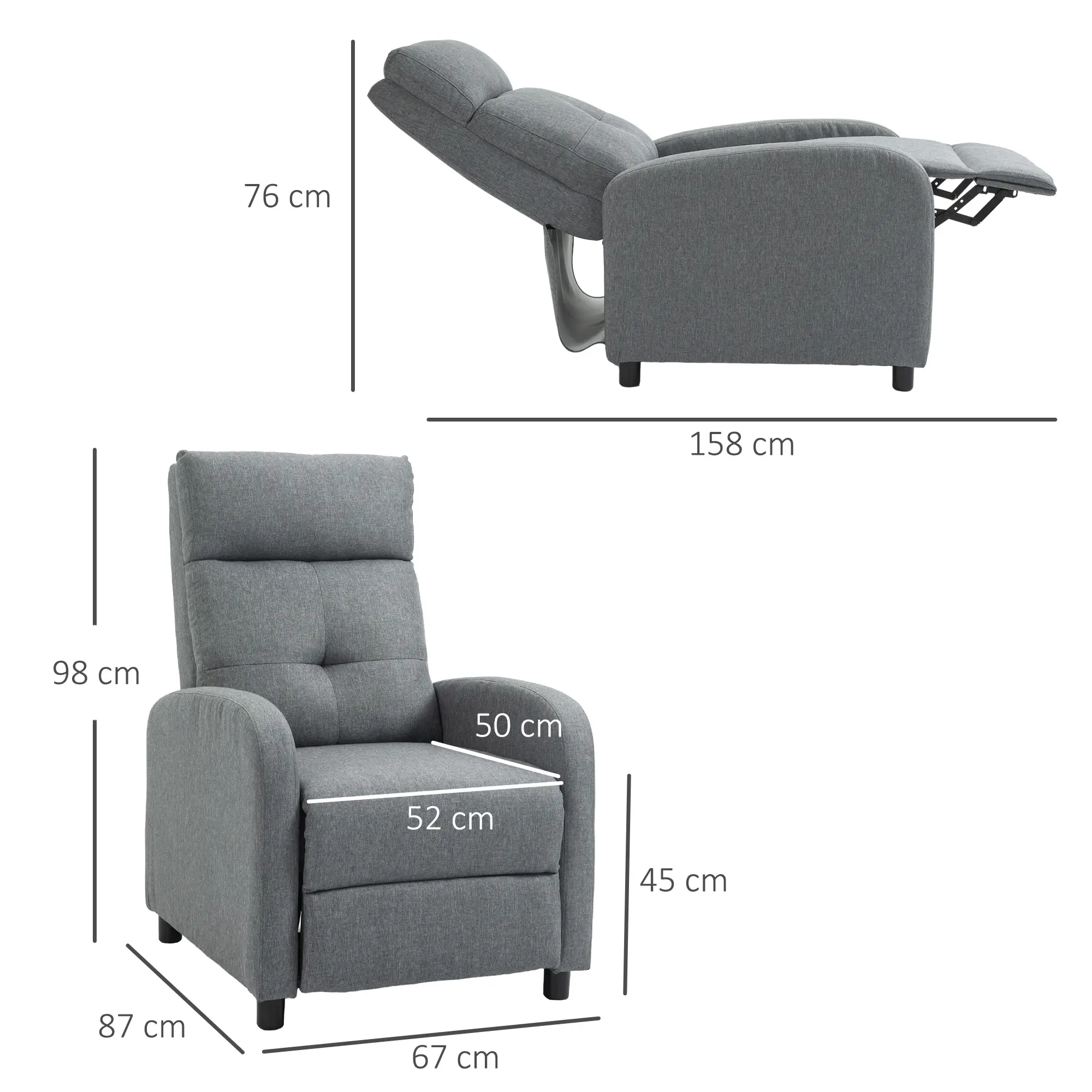 HOMCOM Relaxsessel mit Liegefunktion Grau