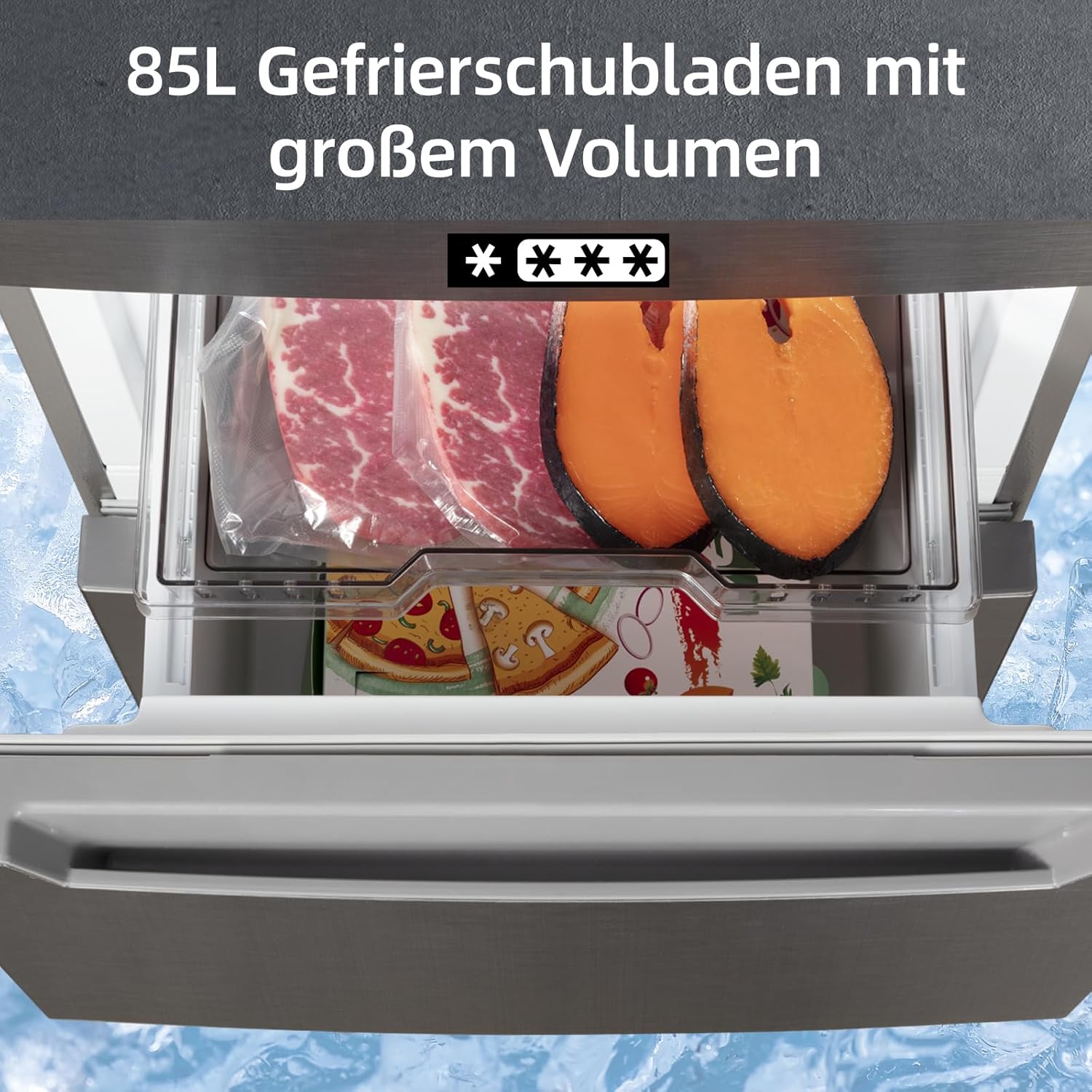 CHIQ CTT107BC Kühlschrank Klein 107 Liter, Höhe 84cm, Tiefe 55cm, Platzbedarf nur 0,3 ㎡, Mikro-Gefrierfach, Vario Box, 7 Temperaturregelstufen, geräuscharm, 87 kWh/Jahr, Schwarz
