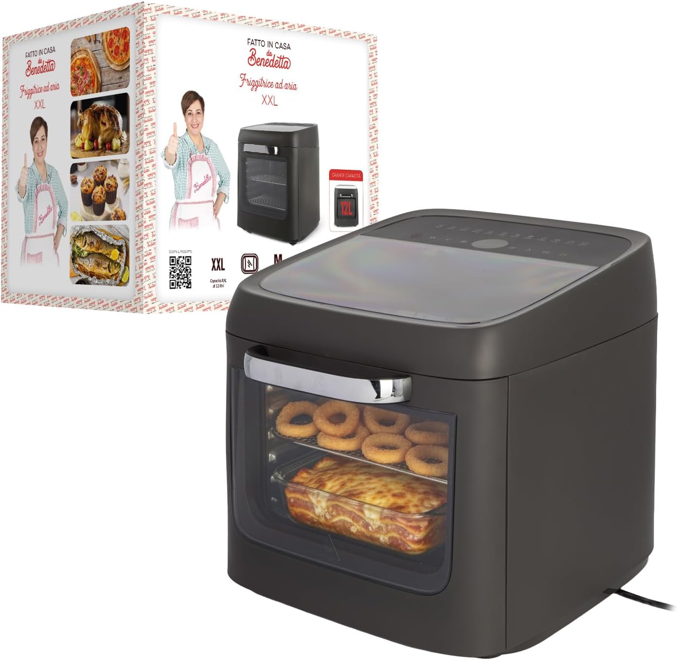 Fatto in Casa da Benedetta Friggitrice ad Aria XXL Grande Capacità 12 L (Fino a 2 Pizze da 22 cm o 2 Teglie di Lasagna o un Pollo Intero) Cuoce, Arrostisce, Scongela - Partenza Ritardata, 14 Programmi