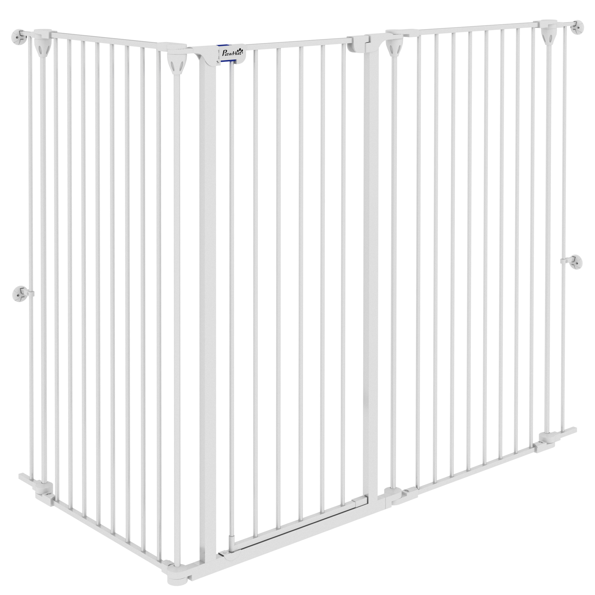 PawHut Sicherheitsgitter für Hunde aus Stahl mit 3 Klapp-Panels, Doppelverriegelung und integrierter Tür für Türen und Treppen Weiß