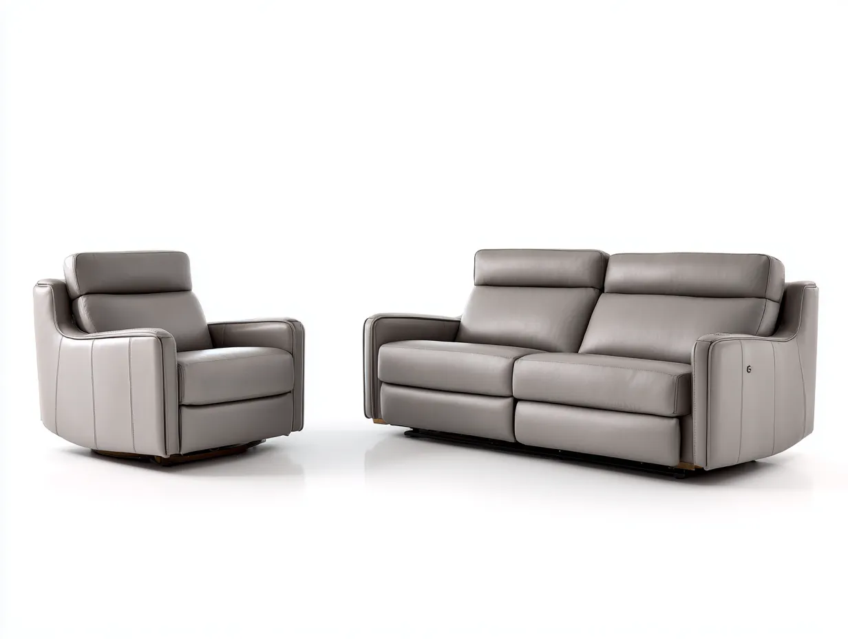 Relaxsofa Sets-Leder-Holz-Metall-178 x 94 x 100 cm-Greige-Moderne Wohnzimmereinrichtung