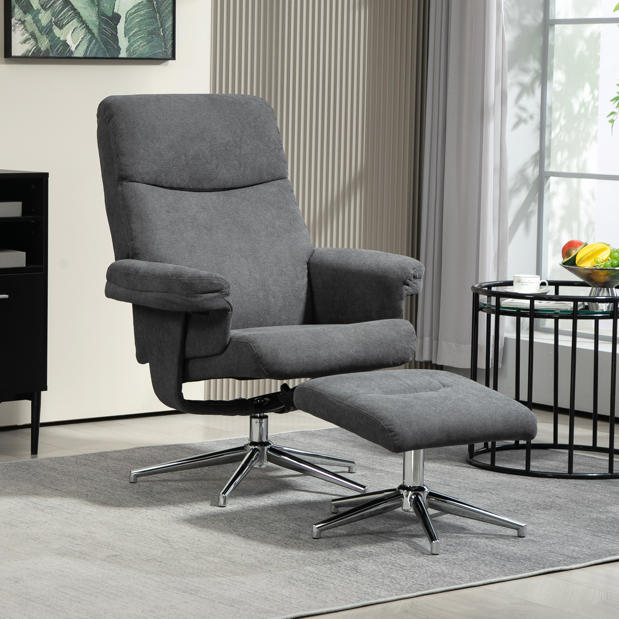 HOMCOM Relaxsessel mit Hocker, verstellbare Rückenlehne, Samtoptik, bis 150 kg, Anthrazit