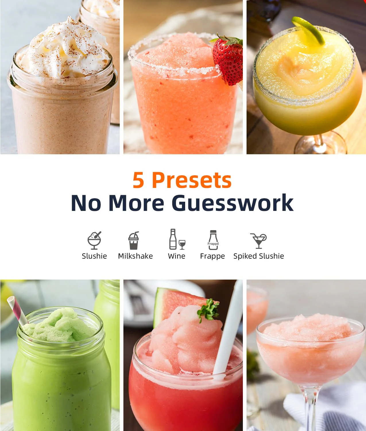 Slushie Machine - Professionele maker van bevroren dranken, geen ijs nodig - Slushiemachine van 70 oz voor thuis met LED-display - Reservering met één druk op de knop en 6 vooraf ingestelde programma's voor bevroren margarita's, frappés en ijs