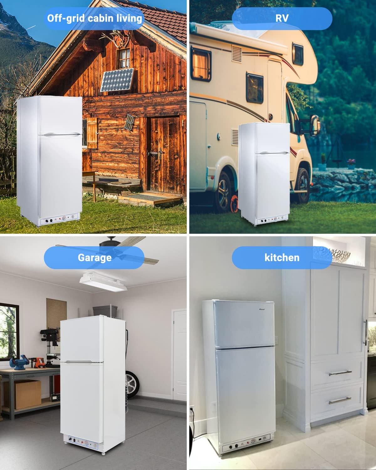 SMETA Gas Kühlschrank mit Gefrierfach, Gas/230V, Kühl-Gefrierkombination 175L, für Ferienhaus Gîte Garage Wohnwagen Wohnmobil, Weiß