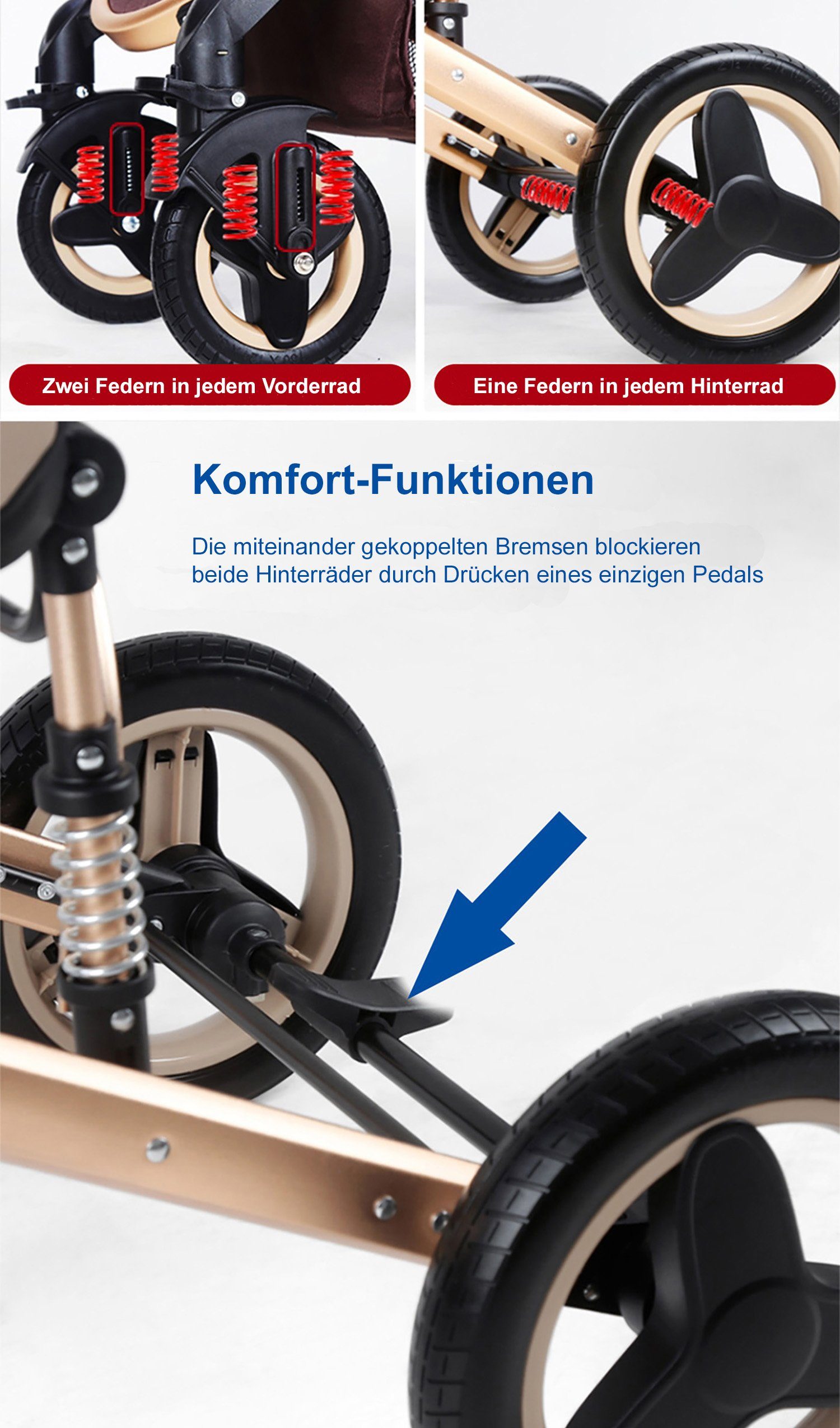 Kombi-Kinderwagen Baby Buggy Babyschale Babywanne 5-Punkt-Sicherheitsgurt Getränkehalter