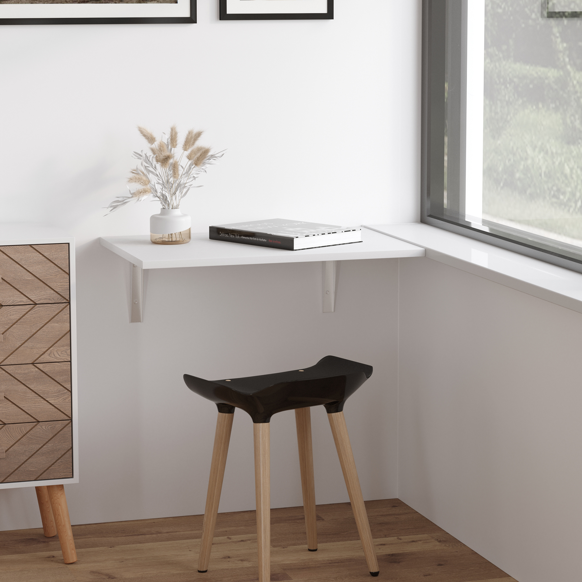 HOMCOM Wandklapptisch Wandtisch Klapptisch Esstisch Schreibtisch, MDF, Weiß, 60x40cm