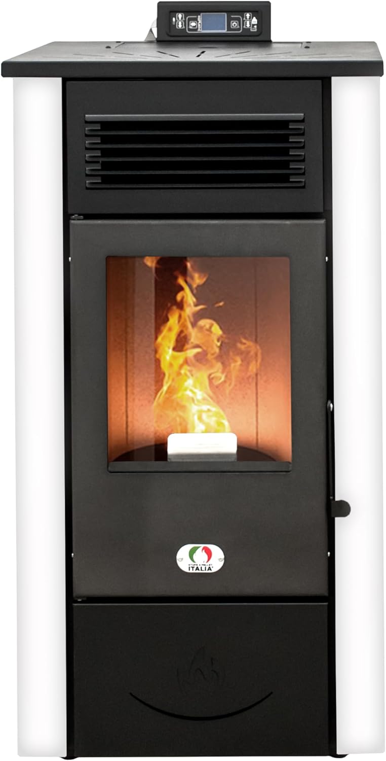 STUFE A PELLET ITALIA Canada 12 KW Canalizzata 5 Stelle WiFi - Stufa ad Aria Ventilata Efficienza 91% Scalda 120m² Autonomia 15H 5 Velocità e Potenze Garanzia 24 Mesi Bianco