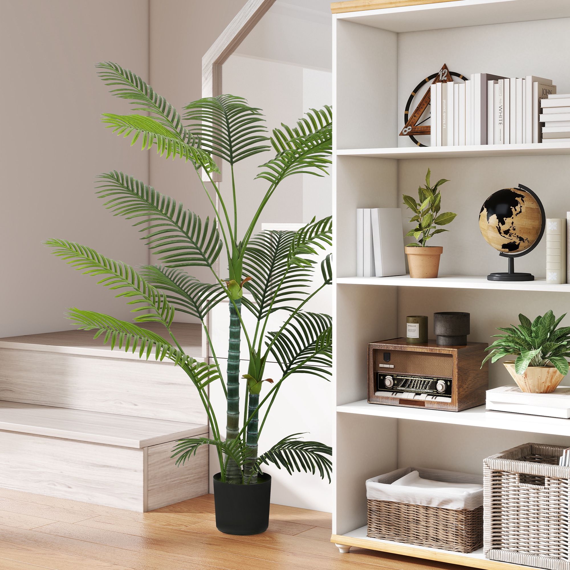 HOMCOM Dekorative Künstliche Pflanze 170 cm Künstlicher Palmenbaum mit Topf und Blättern für Innenbereich Grün