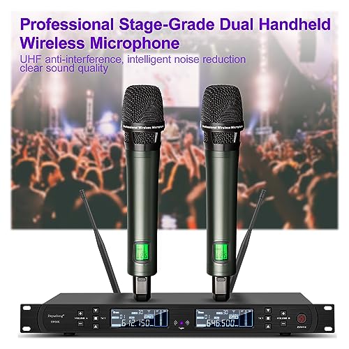 Depusheng DR666 Microfono wireless professionale Karaoke Doppio microfono senza fili palmare, scocca in metallo, ricezione a lunga distanza 100 metri, dedicato per il palcoscenico del bar : Strumenti Musicali