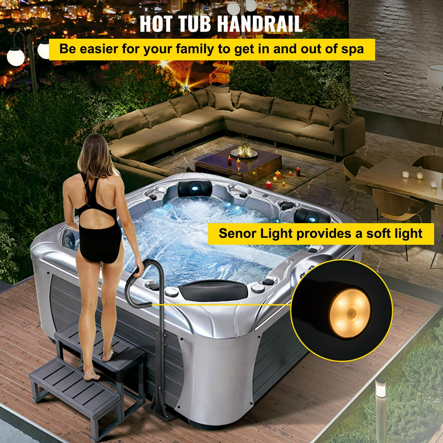 VEVOR Hot Tub Handrail, Stainless Steel, 600 lbs Capacity, Adjustable Height, Indoor/Outdoor Spa Safety Rail
