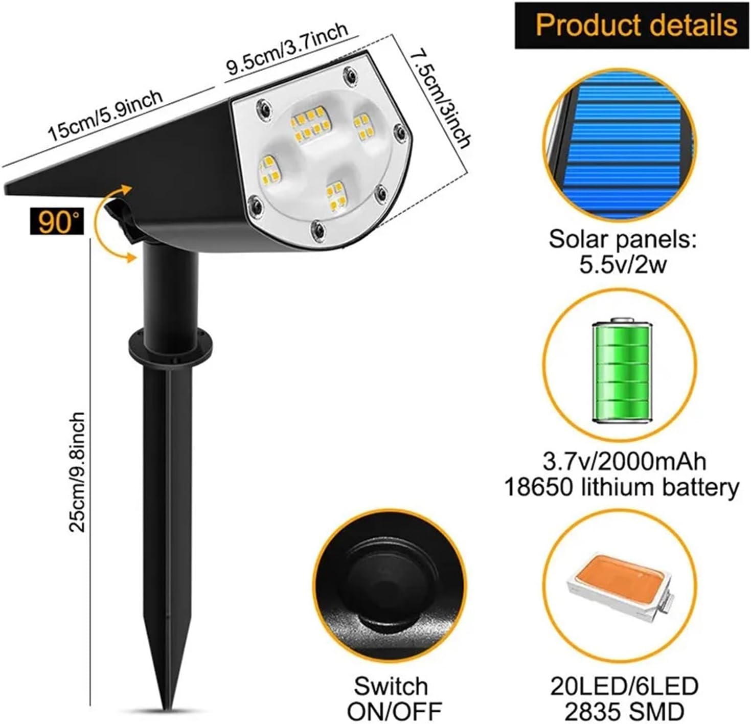 2-in-1-Strahler, wasserdicht, verstellbar, für Außenbereich, Terrasse, Weg, Garten, Auffahrt, hell, energieeffizient, warmweiß, 4 Stück