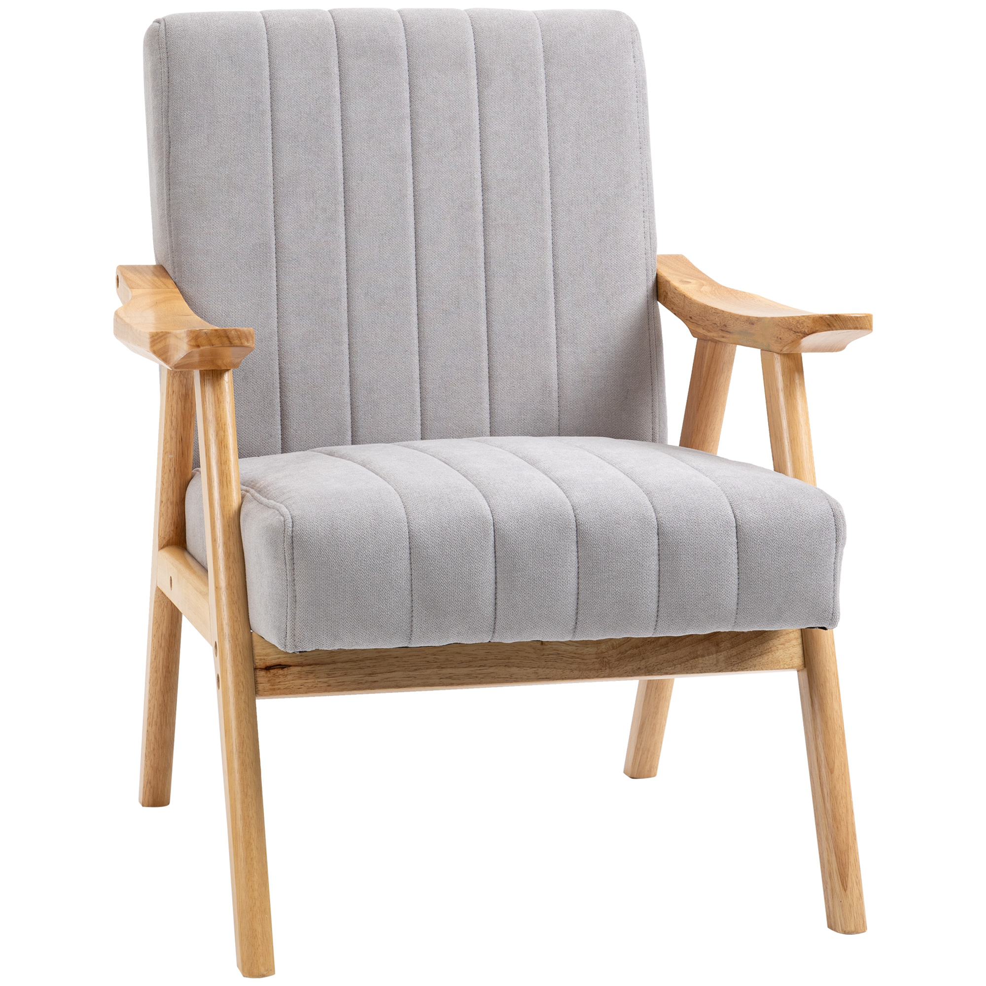 HOMCOM Sessel im Skandi-Design, bis 120 kg, Samtoptik, Massivholz; 68 cm x 74 cm x 82 cm, Natur + Grau