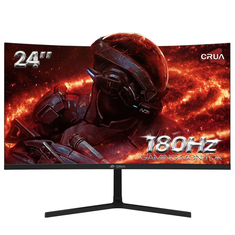 CRUA 24" 180Hz Curved Gaming Monitor   FHD 1080P Frameless Computer Monitor, AMD Freesync, Low Motion Blur,Dp&Hdmi Port, Black