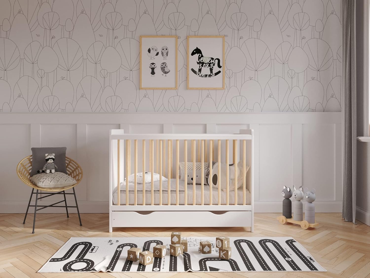 Love For Sleep Culla Neonato 120x60cm con Materasso Aloe Vera Pino Bianco TOKYO Culla Neonato Legno - Lettino Neonato Trasformabile Legno Pino Baby bed, Lettino Bambino 0-3 ANNI