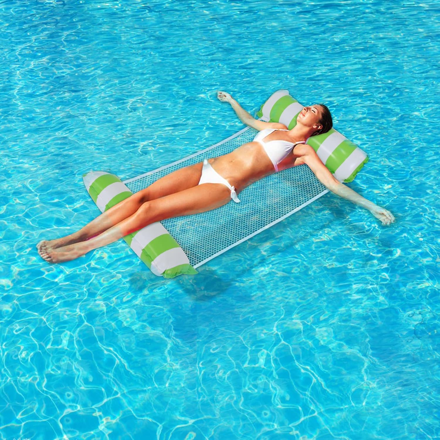 Galleggianti gonfiabili per piscina per adulti, 2 pezzi 4-in-1 Gonfiabili per piscina con amaca gonfiabile multiuso (sella, poltrona, amaca, drifter) Sedia da piscina con pompa d'aria manuale per piscina sulla spiaggia